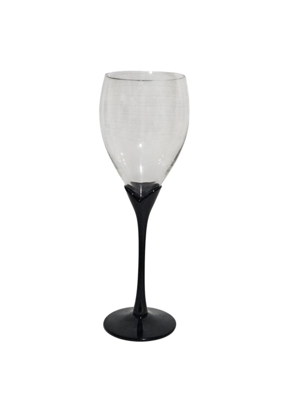 Colony Amaryllis Black Wine Glass 9.25" crystal flute vtg retro 1980s
